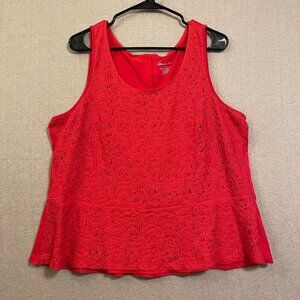 Lane Bryant Top Women's 14/16 Red Sleeveless Lace Design